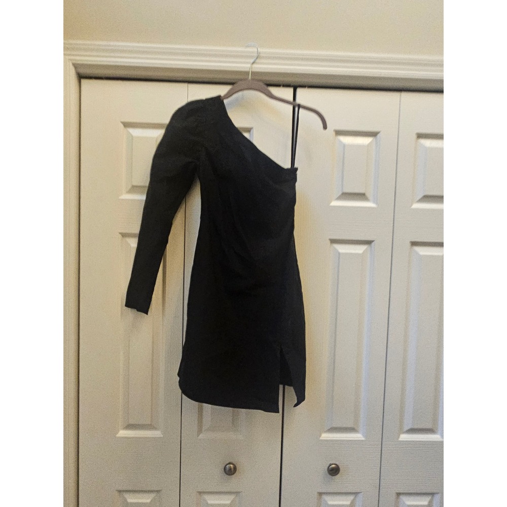 Michael Costello x REVOLVE Black One Shoulder Mini Dress Long Sleeve NWT